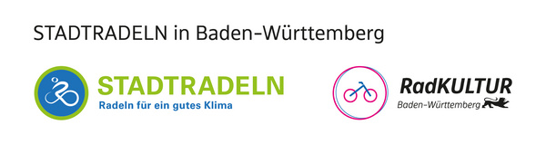 Das Bild informiert über die "STADTRADELN"-Initiative in Baden-Württemberg. Es zeigt das Logo von STADTRADELN sowie das "RadKULTUR"-Logo. Beide Logos sind mit Slogans zum Thema Radfahren für ein besseres Klima und zur Förderung der Radkultur verbunden.
