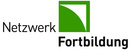 Logo des Netzwerks Fortbildung. Es zeigt den Schriftzug "Netzwerk" links und "Fortbildung" rechts, begleitet von einer grünen Grafik. Das Logo symbolisiert Bildung und vernetzte Weiterbildungsmöglichkeiten.