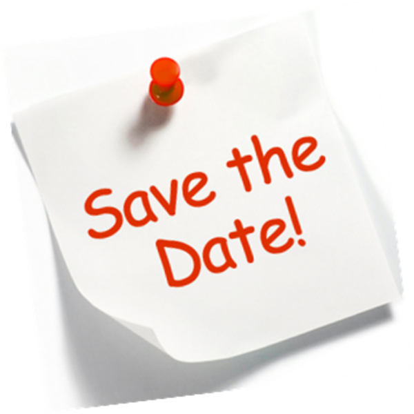 Ein Notizzettel mit der Aufschrift „Save the Date!“ in roter Schrift und einem roten Pinn.