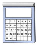 Ein Wandkalender mit einem blauen Hintergrund, der ein leeres Feld oben enthält. Darunter sind die Zahlen 1 bis 31 in einem 7-spaltigen Raster angeordnet, um die Tage eines Monats darzustellen.