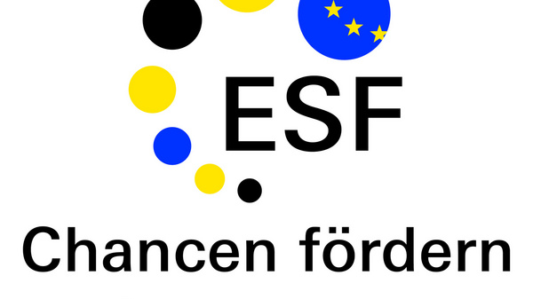 The image features the logo of the European Social Fund (ESF) in Baden-Württemberg. It includes the text "Chancen fördern" and is accompanied by colorful circles and a representation of the European Union flag. The logo emphasizes support for equal opportunities.