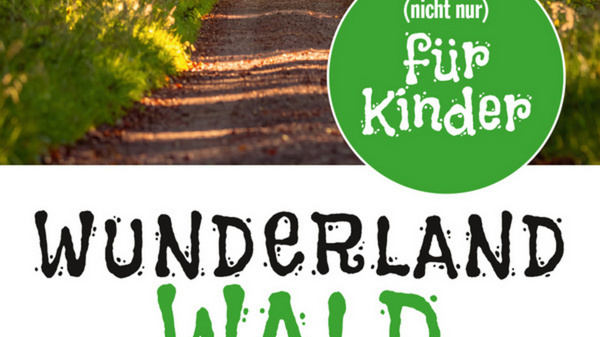 Ein Wald mit Sonnenstrahlen, die durch die Bäume scheinen. Im Vordergrund steht eine Person auf einem Weg. Der Text kündigt eine Veranstaltung namens "Wunderland Wald" an, die Kindern und Familien am 4. November 2026 besondere Infos und Spiele bietet. (Text KI generiert)