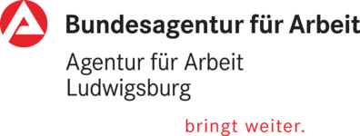 Ein Logo der Bundesagentur für Arbeit in Ludwigsburg. Es zeigt den Schriftzug "Bundesagentur für Arbeit", den Zusatz "Agentur für Arbeit Ludwigsburg" und den Slogan "bringt weiter." in roter Schrift.