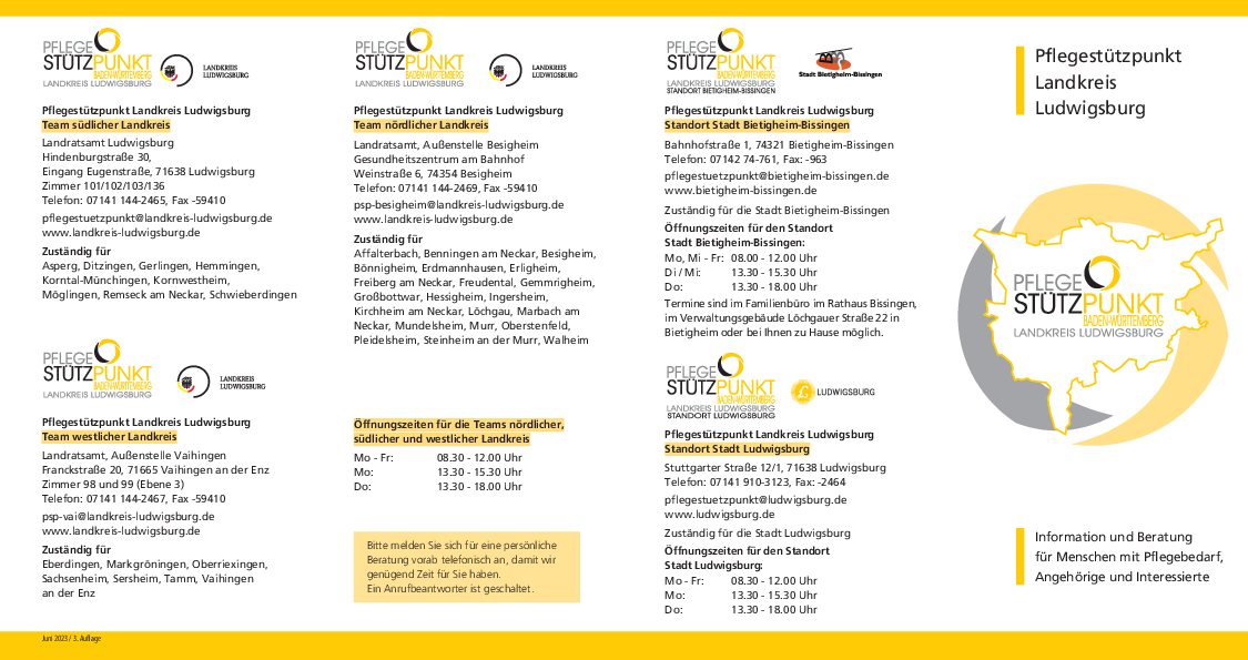 Flyer des Pflegestützpunktes Landkreis Ludwigsburg
