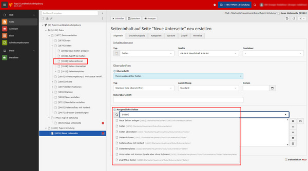 Interface utilisateur d'un logiciel présentant un menu de navigation sur la gauche. À droite, un panel montre des options de configuration avec des champs pour enregistrer un lien et une sous-titre. Certaines sections sont mises en surbrillance, suggérant une sélection d'éléments.