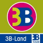 Logo von 3B-Land, bestehend aus bunten Elementen. Im Mittelpunkt steht ein Kreis in Pink mit den Buchstaben „3B“ in Blau und Grün. Darunter der Schriftzug „3B-Land“ in dunkler Schrift auf einem hellen Hintergrund.
