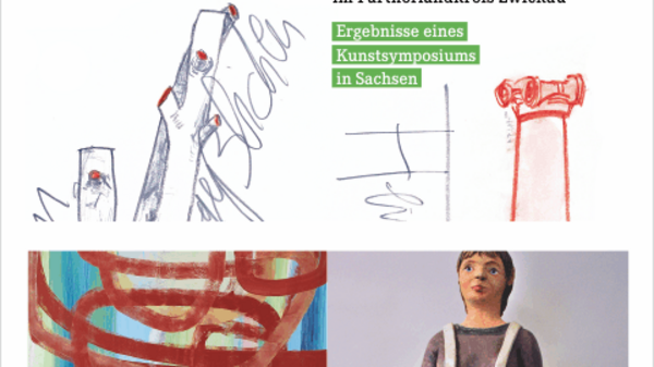 The image promotes an art exhibition titled "pleinar" featuring works from a symposium in Zwickau, Germany, running from June 6 to July 19, 2019. It highlights the artists Susanne Feix and Claus Staudt, showcasing new works.