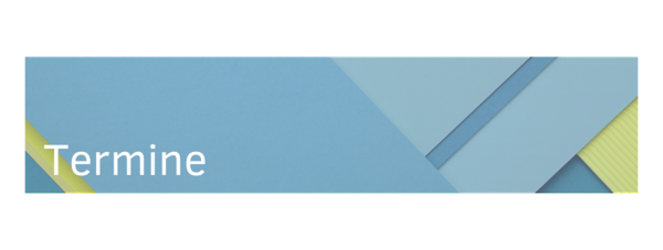 A graphic featuring layered geometric shapes in varying shades of blue and yellow, with the word "Termine" displayed prominently in white text on the left side. The design conveys a modern and clean aesthetic.