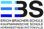 Logo der Erich-Bracher-Schule, einer kaufmännischen Schule in Kornwestheim-Pattonville. Es zeigt die Buchstaben "EBS" in modernem Design, kombiniert mit dem vollständigen Namen der Schule darunter.