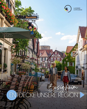 Entdecke unsere Region - 1 Besigheim begeistert mit einer der schönsten und besonders gut erhaltenen mittelalterlichen Fachwerkaltstädte der Region. Buntes Fachwerk, kleine Gassen, gemütliche Cafés, gute Gastronomie und kleine inhabergeführte Geschäfte.