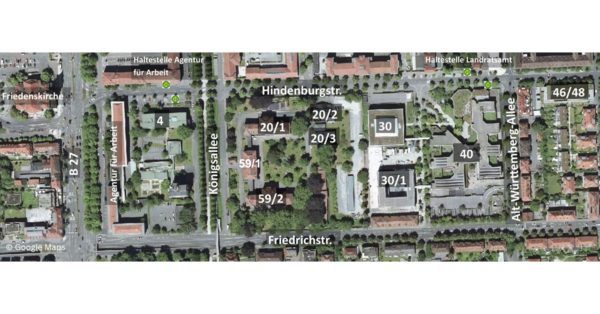 Vista aerea della sede dell'amministrazione distrettuale con gli edifici annessi