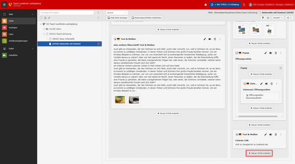 Screenshot eines digitalen Dokuments. Auf der linken Seite befindet sich eine Navigationsleiste mit verschiedenen Menüpunkten. In der Mitte wird ein Textabschnitt angezeigt, der thematisch um dringende notwendige Maßnahmen geht. Rechts gibt es Links zu weiteren Ressourcen und Dokumenten.