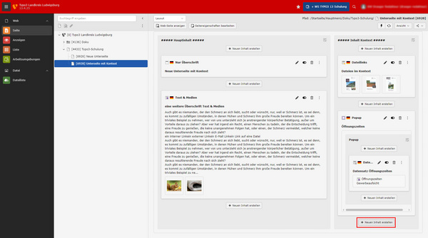 Bildschirmaufnahme einer Anwendung mit dem Titel "Dringen notwendig". Auf der linken Seite befindet sich eine Navigationsleiste mit verschiedenen Themen. In der Mitte werden Informationen zu "Dringen notwendig" angezeigt, einschließlich eines Textes und einer Übersicht. Rechts sind Inhalte in Kartenform angeordnet.