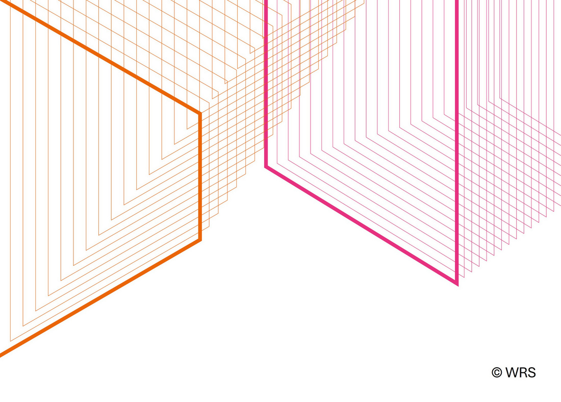 Abstrakte Liniengrafik in orange und pink, die geometrische Formen und Muster darstellt. Die Linien verlaufen in verschiedenen Richtungen und erzeugen einen räumlichen Eindruck. Der Hintergrund ist weiß. (Text KI generiert)