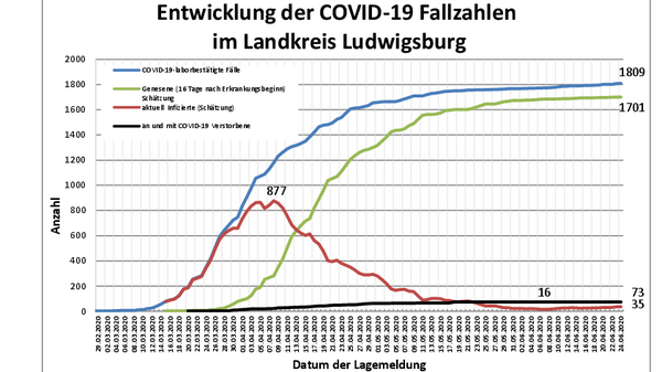 Teaserbild für A total of 1,809 confirmed COVID-19 cases in the Ludwigsburg district since the start of the pandemic
