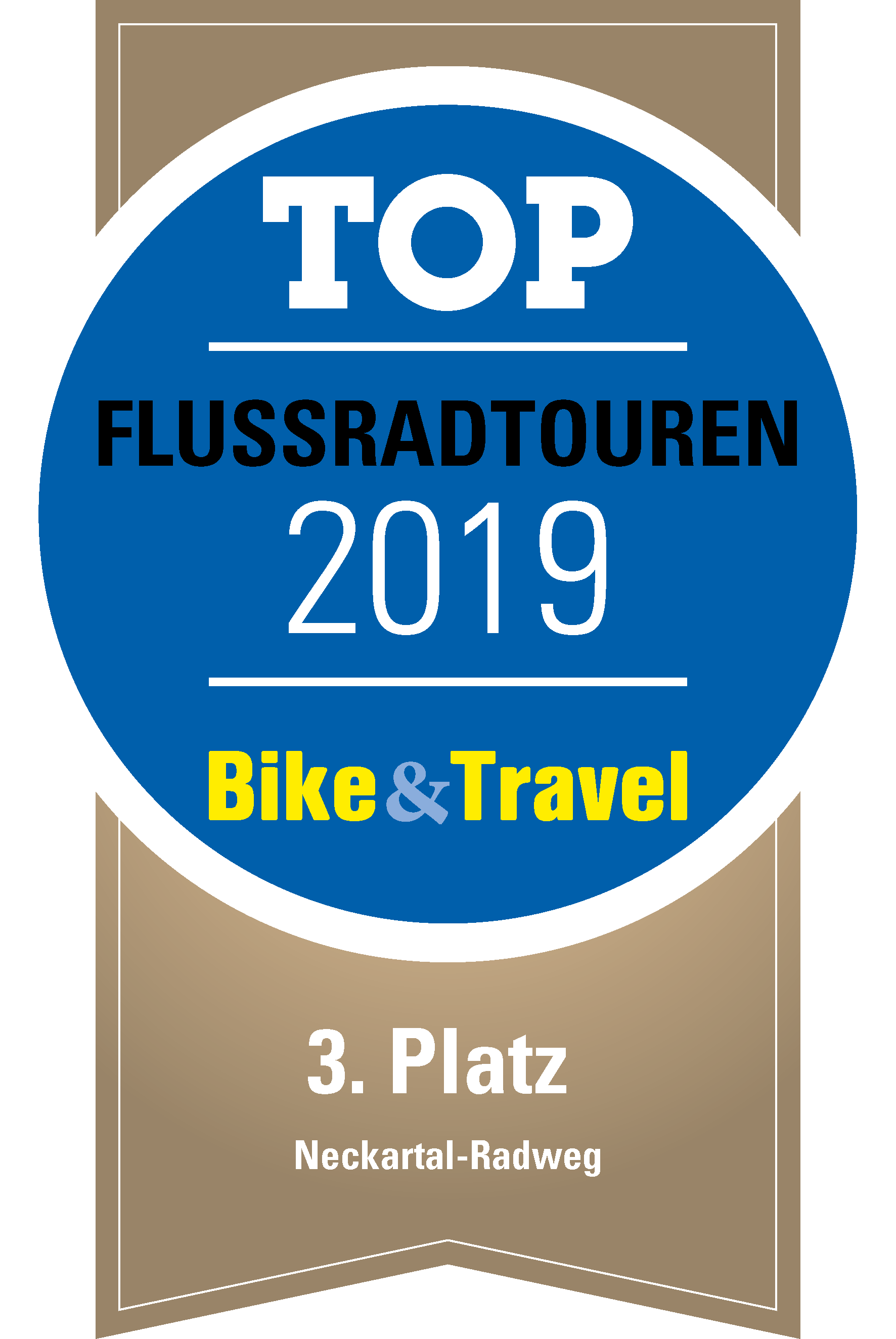 Auszeichnung für den Neckartal-Radweg: "Top Flussradtouren 2019" von Bike & Travel, 3. Platz.