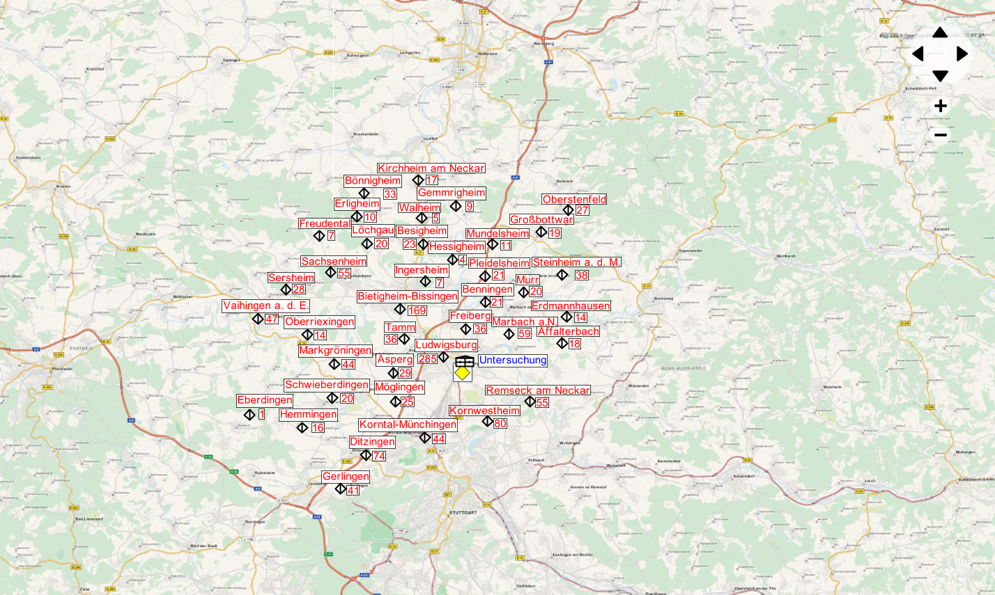 Eine Karte mit verschiedenen Orten in einer Region, die durch rote Markierungen hervorgehoben sind. Die zentrale Position ist Lüneburg, während umliegende Städte ebenfalls angezeigt werden. Die Karte enthält keine weiteren Details oder Elemente.