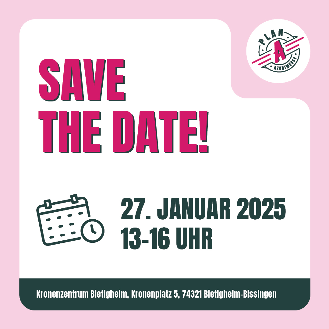 Text für blinde und sehbehinderte Menschen: 

"Merken Sie sich das Datum! 27. Januar 2025, von 13 bis 16 Uhr, im Kronenzentrum Bietigheim, Kronenplatz 5, 74321 Bietigheim-Bissingen."